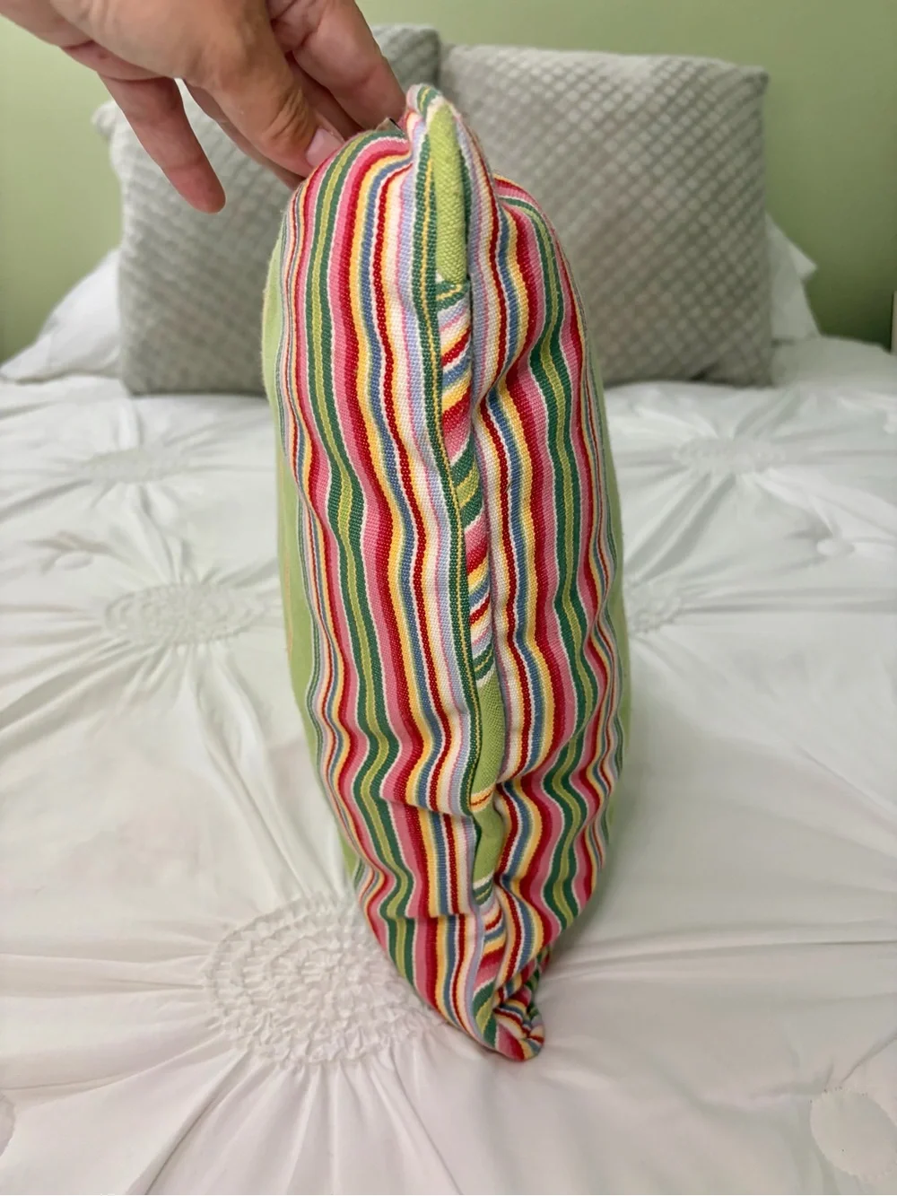 Pottery Barn Green Multi Color Stripe Colorful Spring Accent Pillow 18 x 18